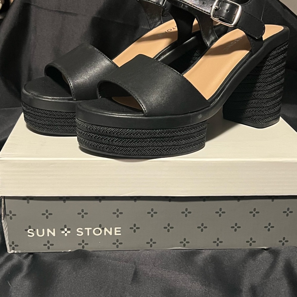 Sun + Stone Women's Black Platform Sandals - Picture 2 of 6